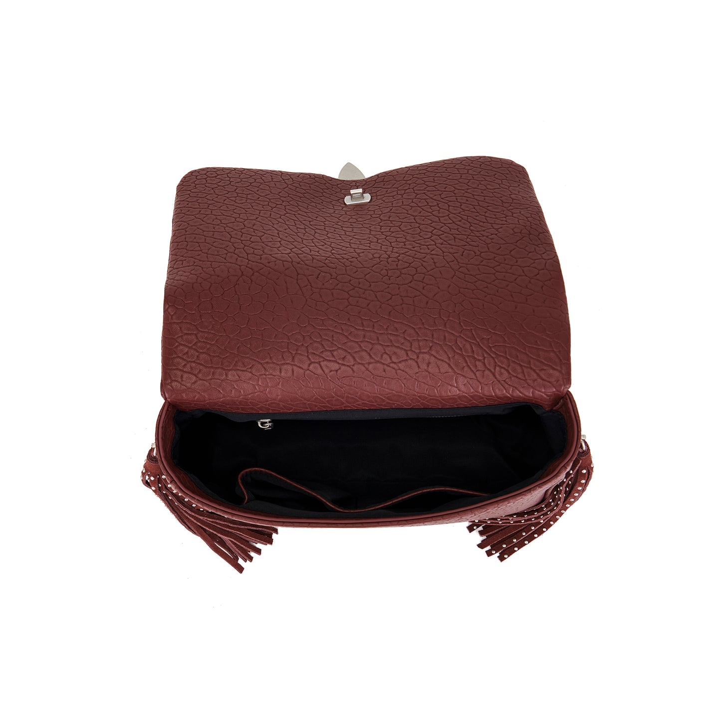 Borsa a spalla burgundy con borchie argento