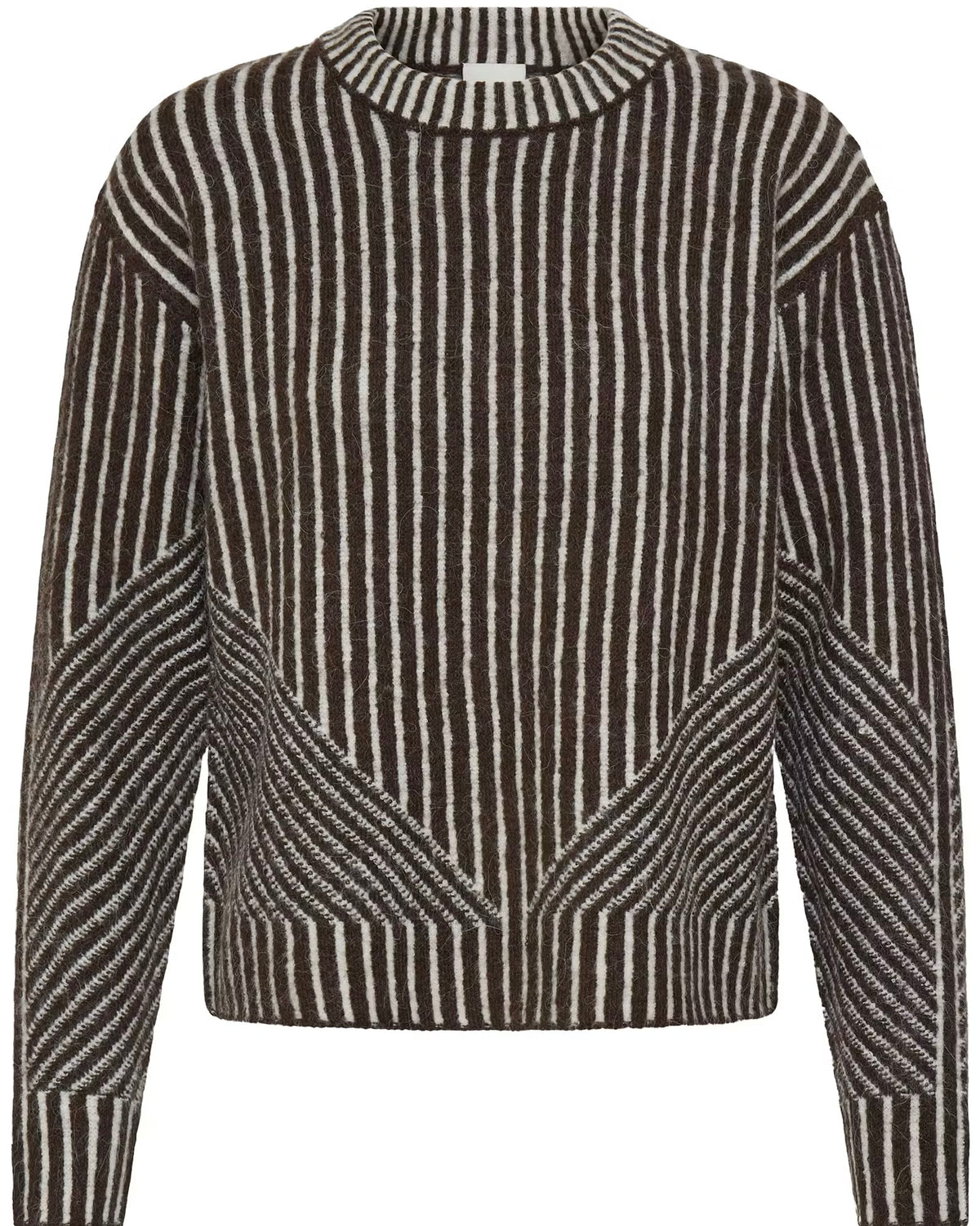 Maglione bicolor moro/panna scollatura tonda