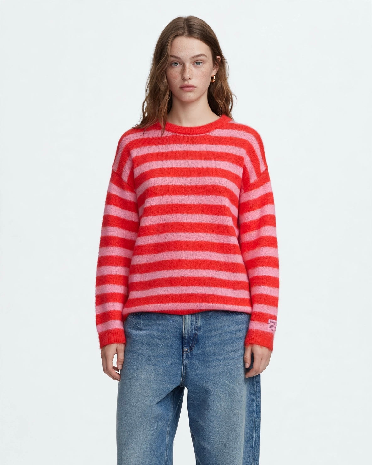 Maglione a righe fuxia/rosa