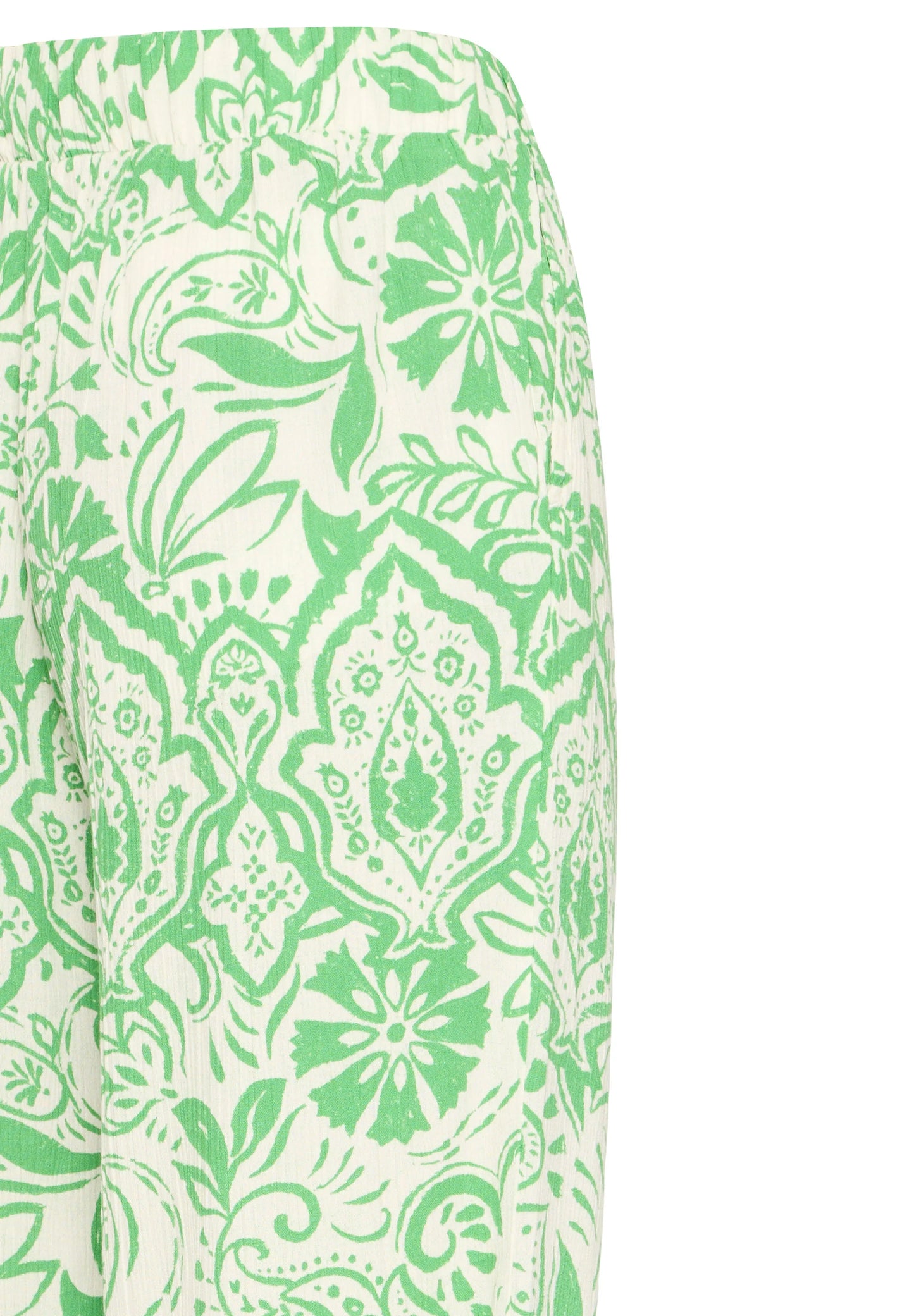 Pantalone fantasia panna e verde con elastico in vita