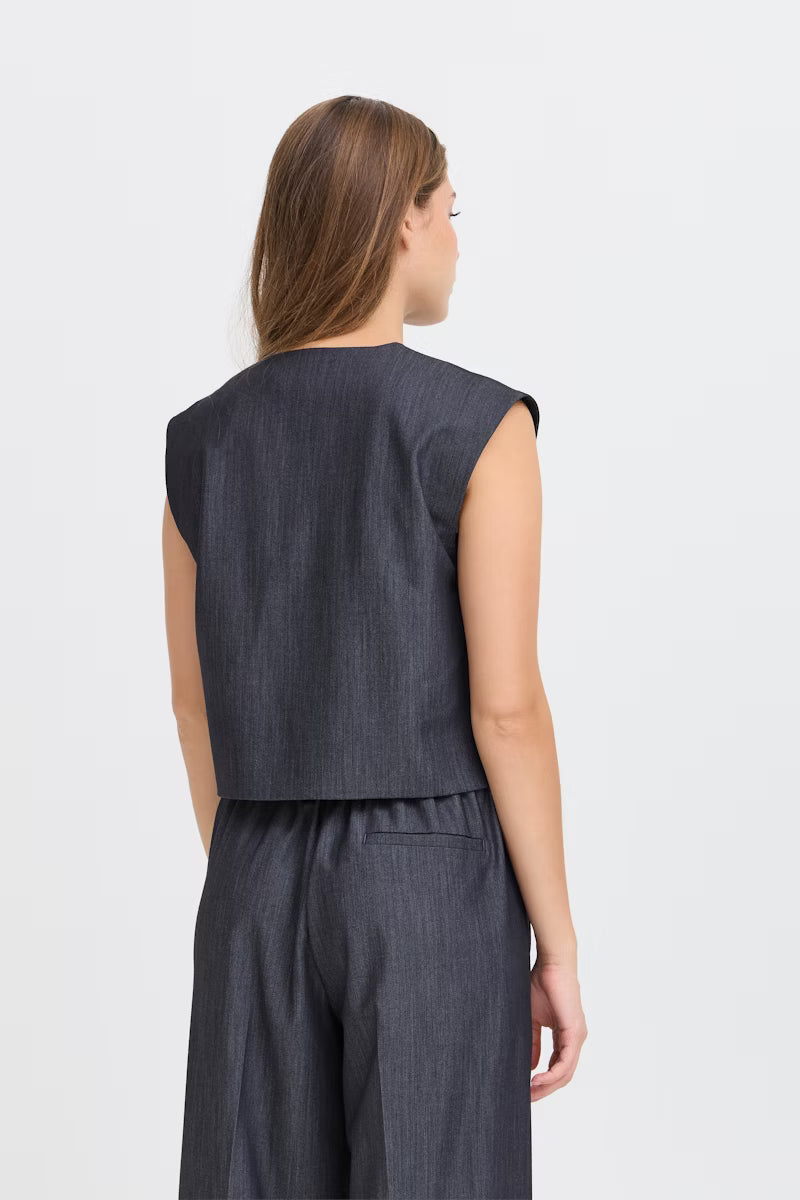 Completo blu con gilet e pantalone palazzo