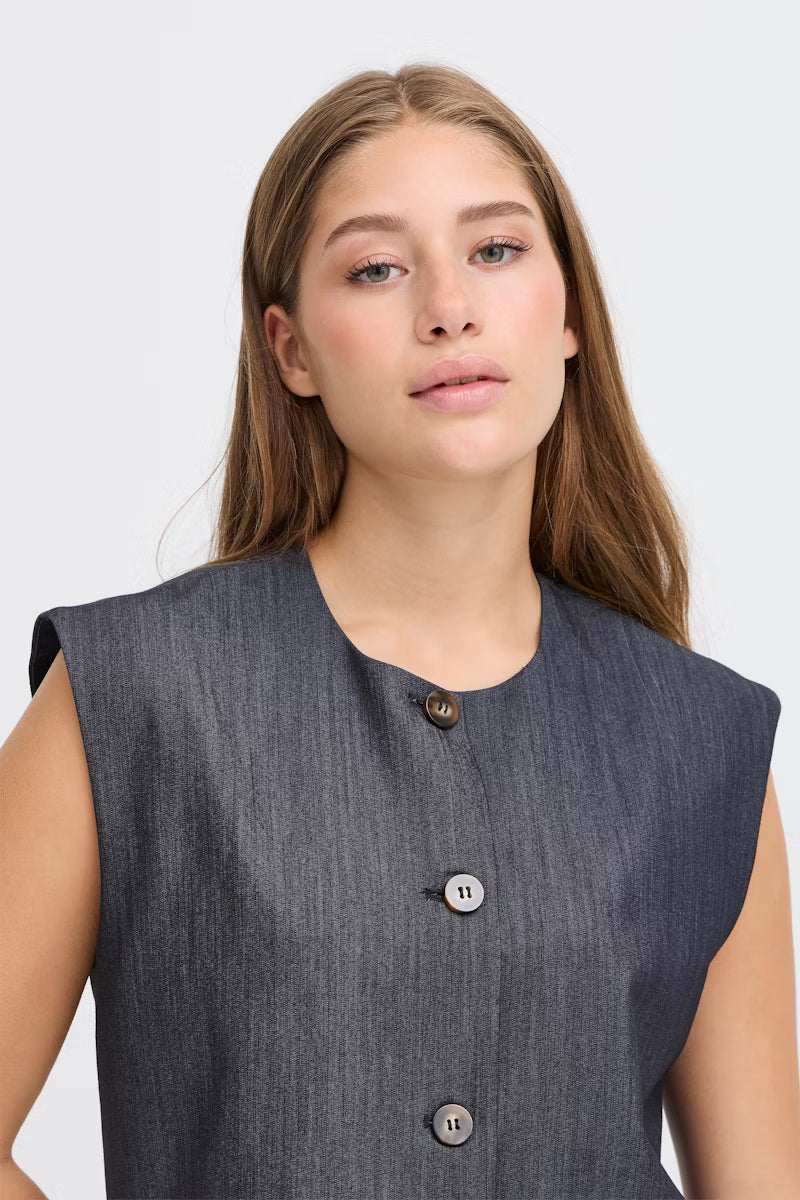 Completo blu con gilet e pantalone palazzo