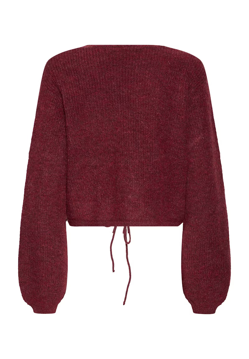 Cardigan corto bordeaux con coulisse
