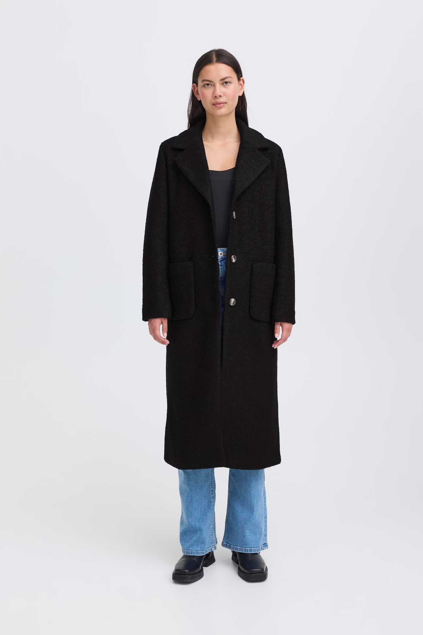Cappotto nero monopetto in lana