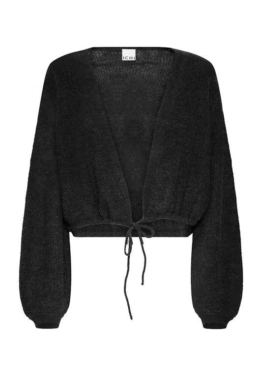 Cardigan corto nero con coulisse