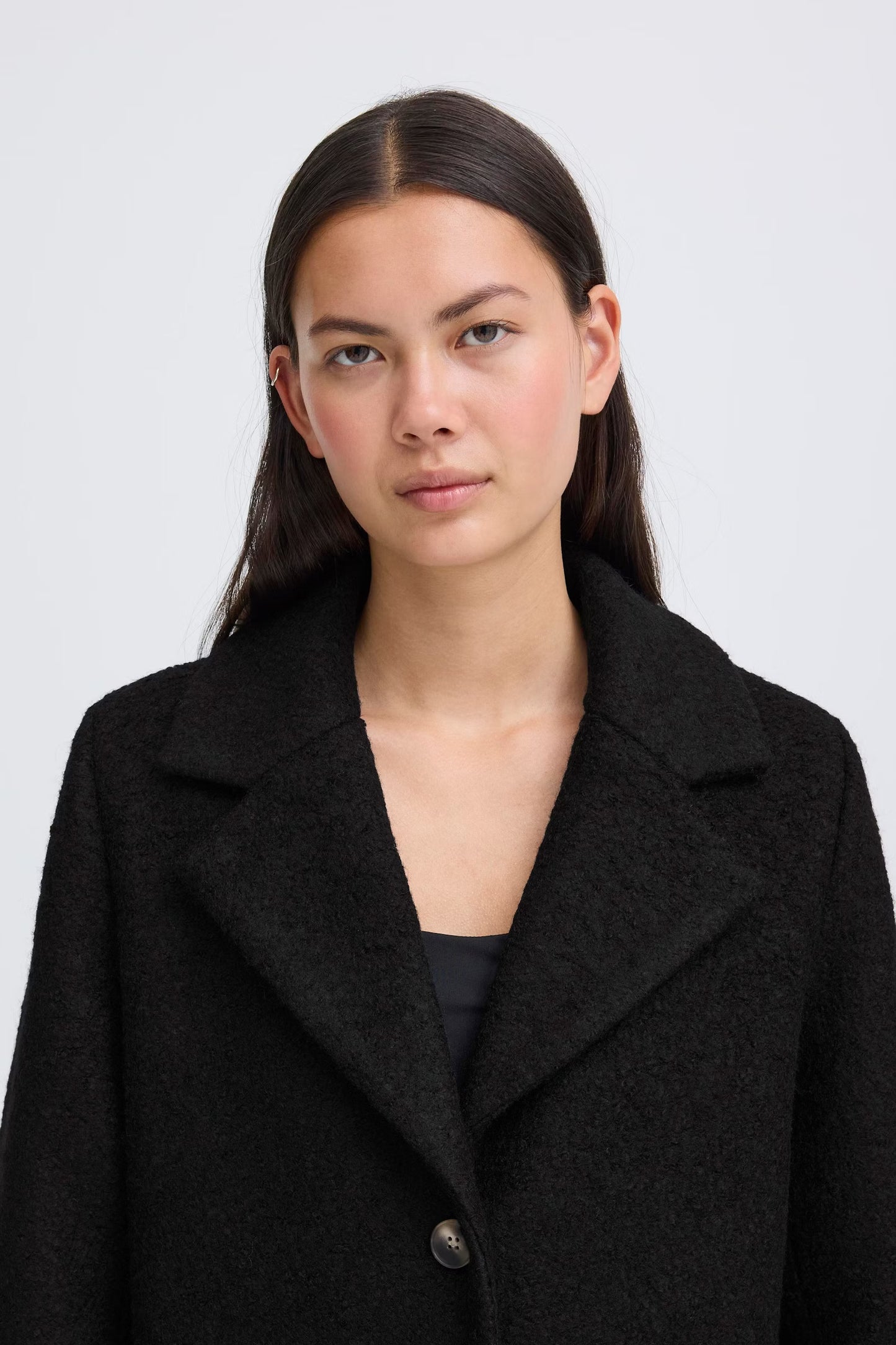 Cappotto nero monopetto in lana