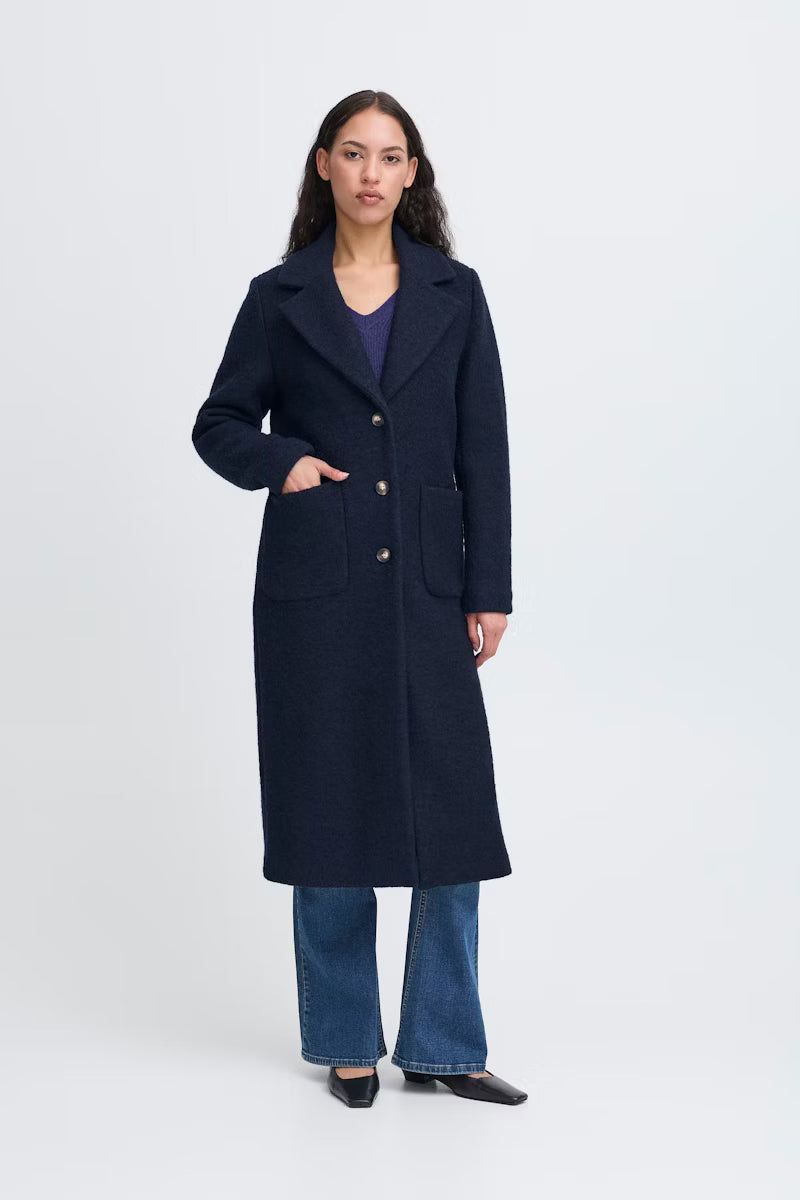 Cappotto blu scuro monopetto in lana