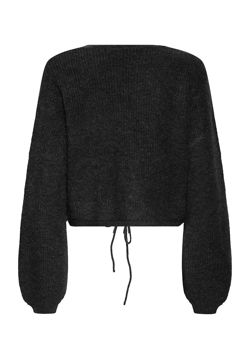Cardigan corto nero con coulisse