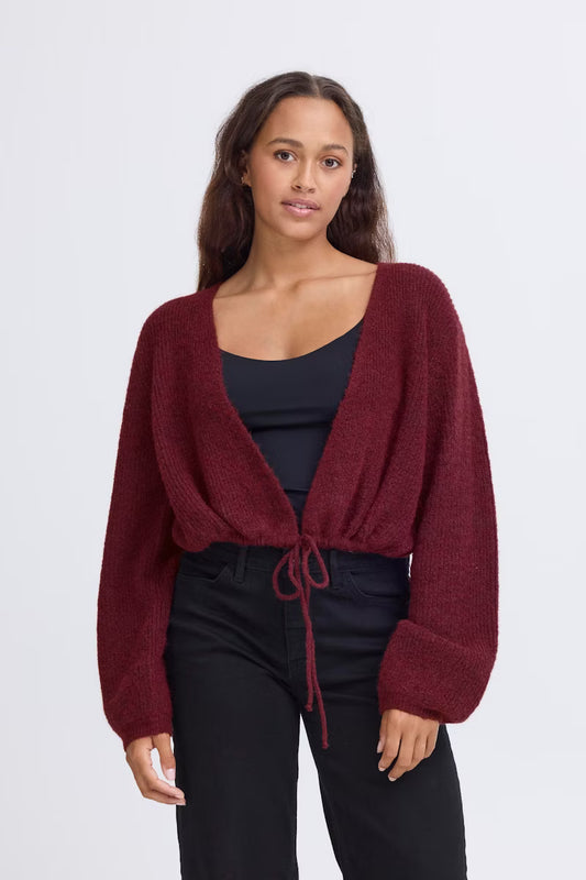 Cardigan corto bordeaux con coulisse