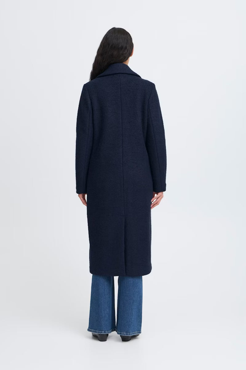 Cappotto blu scuro monopetto in lana