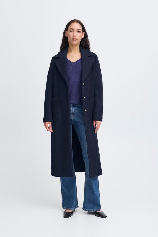 Cappotto blu scuro monopetto in lana
