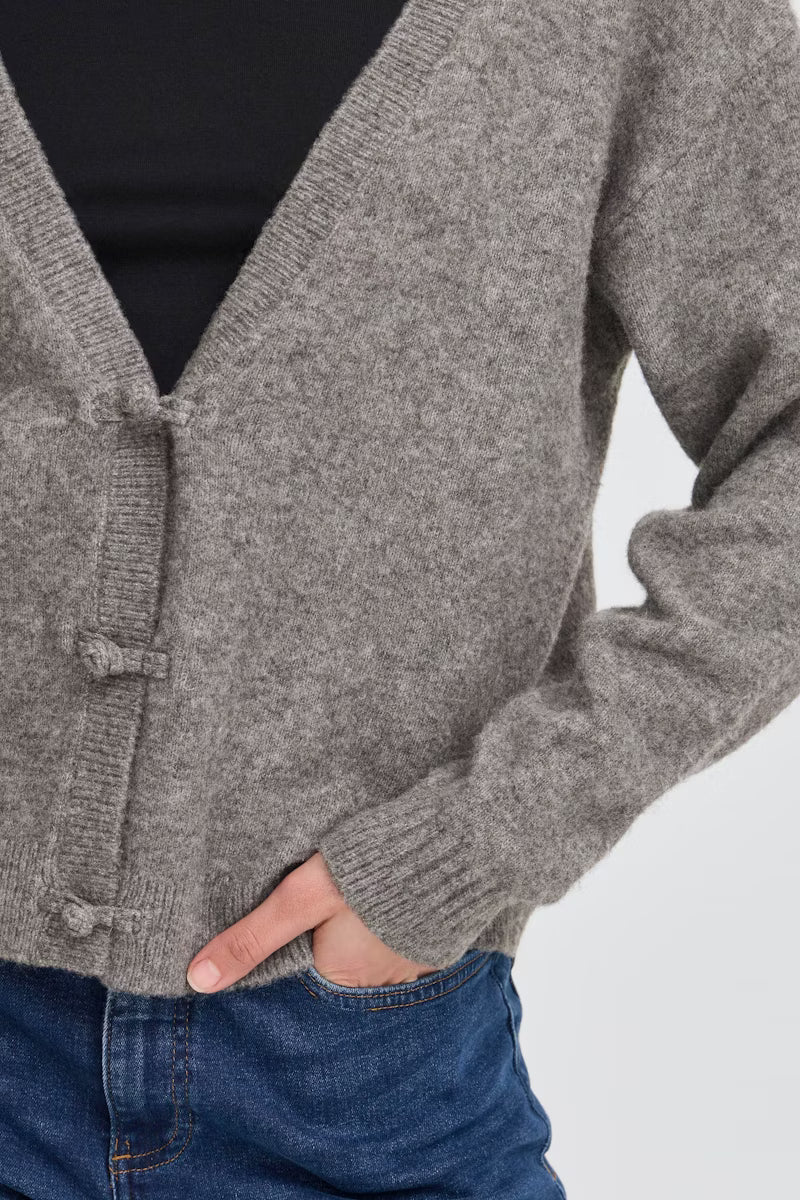 Cardigan Ihdasila grigio con scollo a V