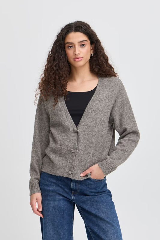 Cardigan Ihdasila grigio con scollo a V