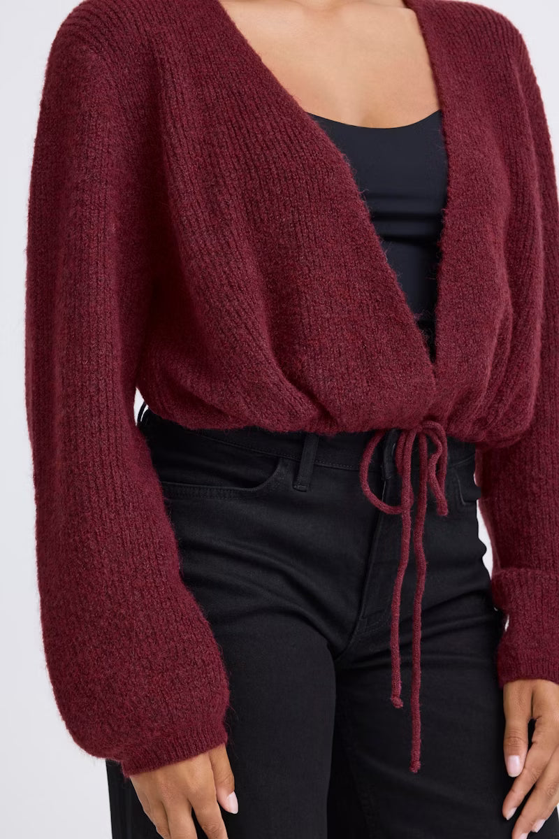 Cardigan corto bordeaux con coulisse