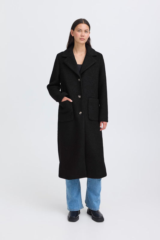 Cappotto nero monopetto in lana