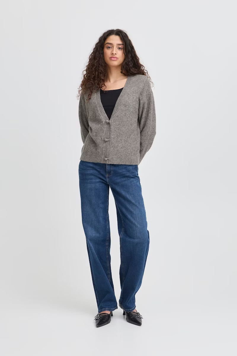 Cardigan Ihdasila grigio con scollo a V