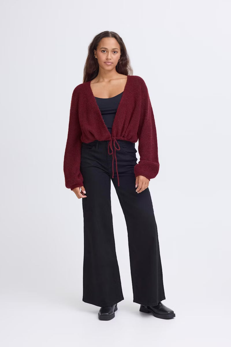 Cardigan corto bordeaux con coulisse