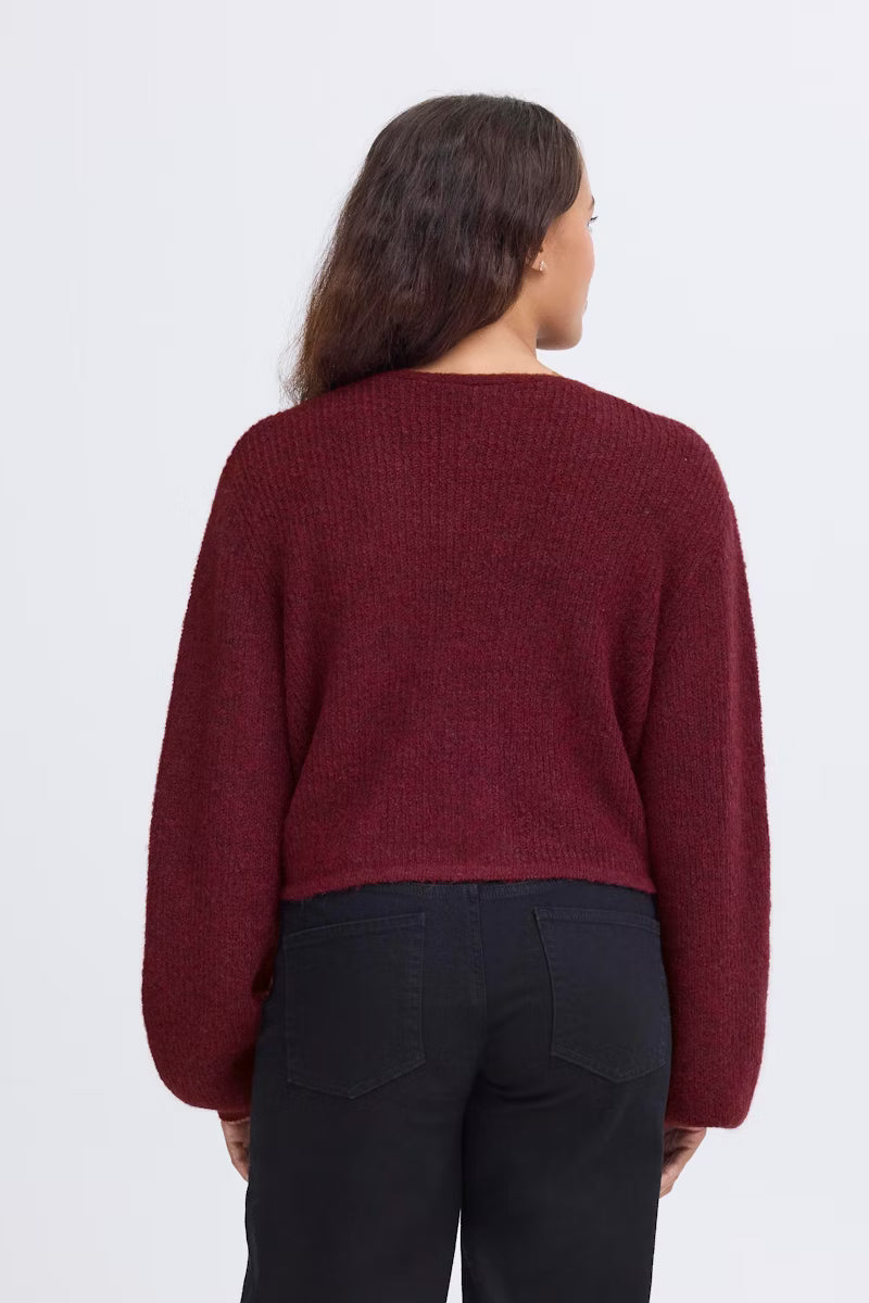 Cardigan corto bordeaux con coulisse
