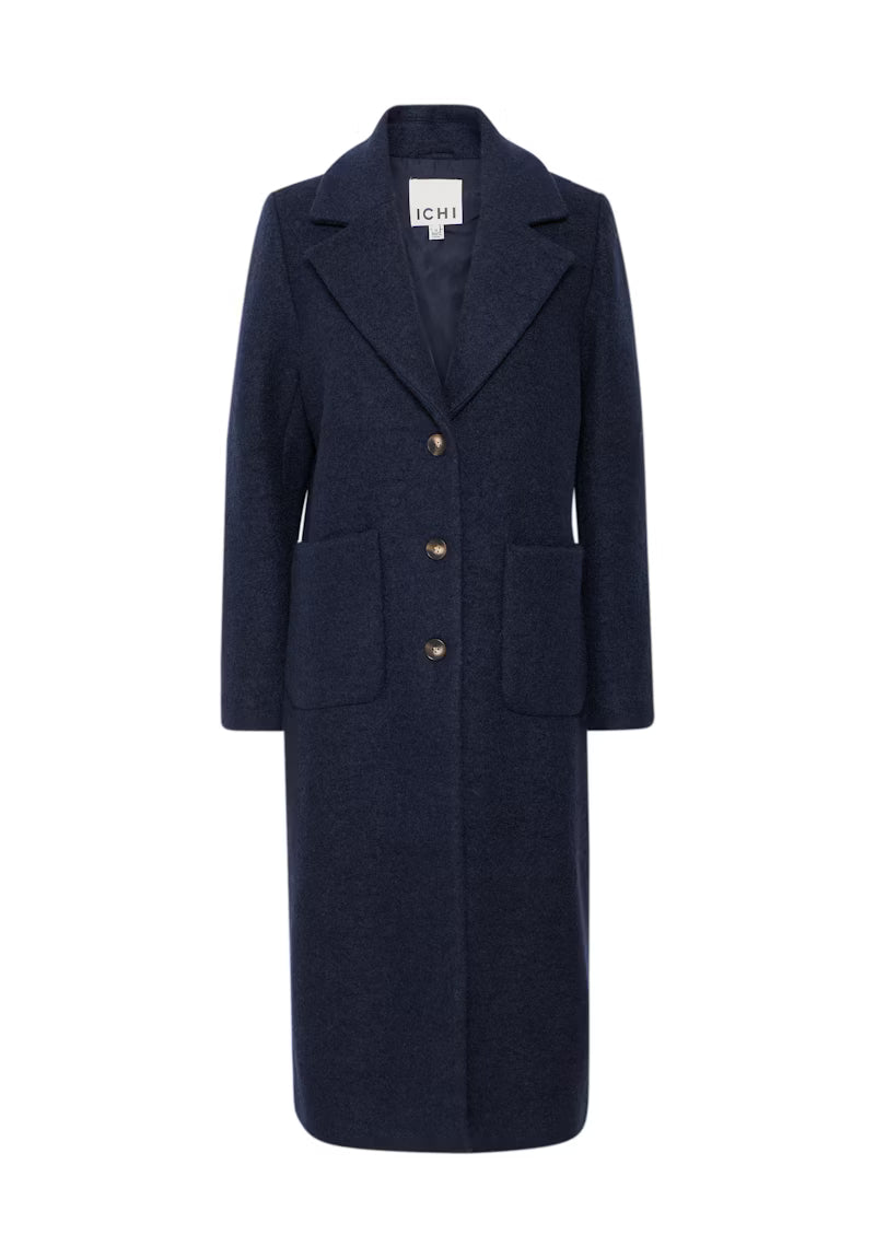 Cappotto blu scuro monopetto in lana