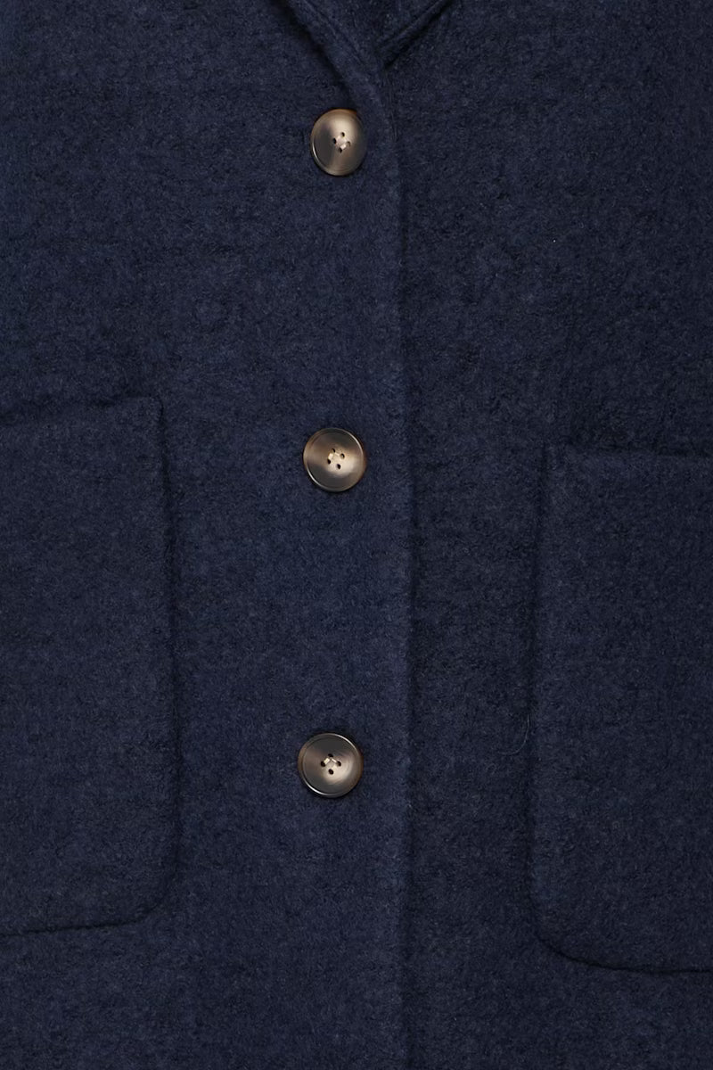 Cappotto blu scuro monopetto in lana
