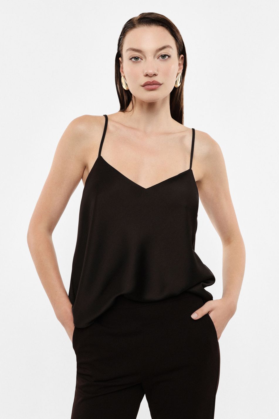 Canotta in satin nero