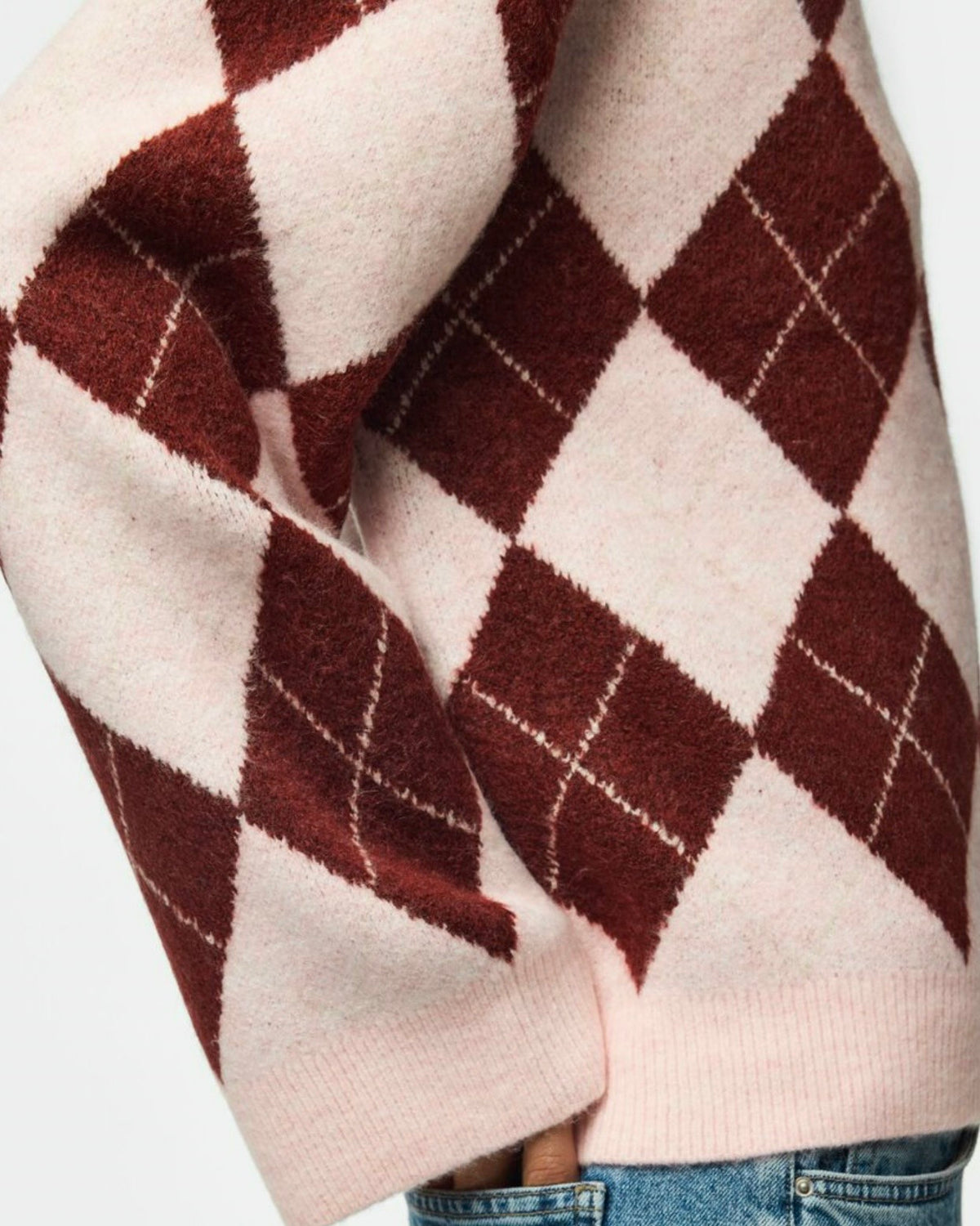 Maglione rombi bordeaux/panna scollatura tonda