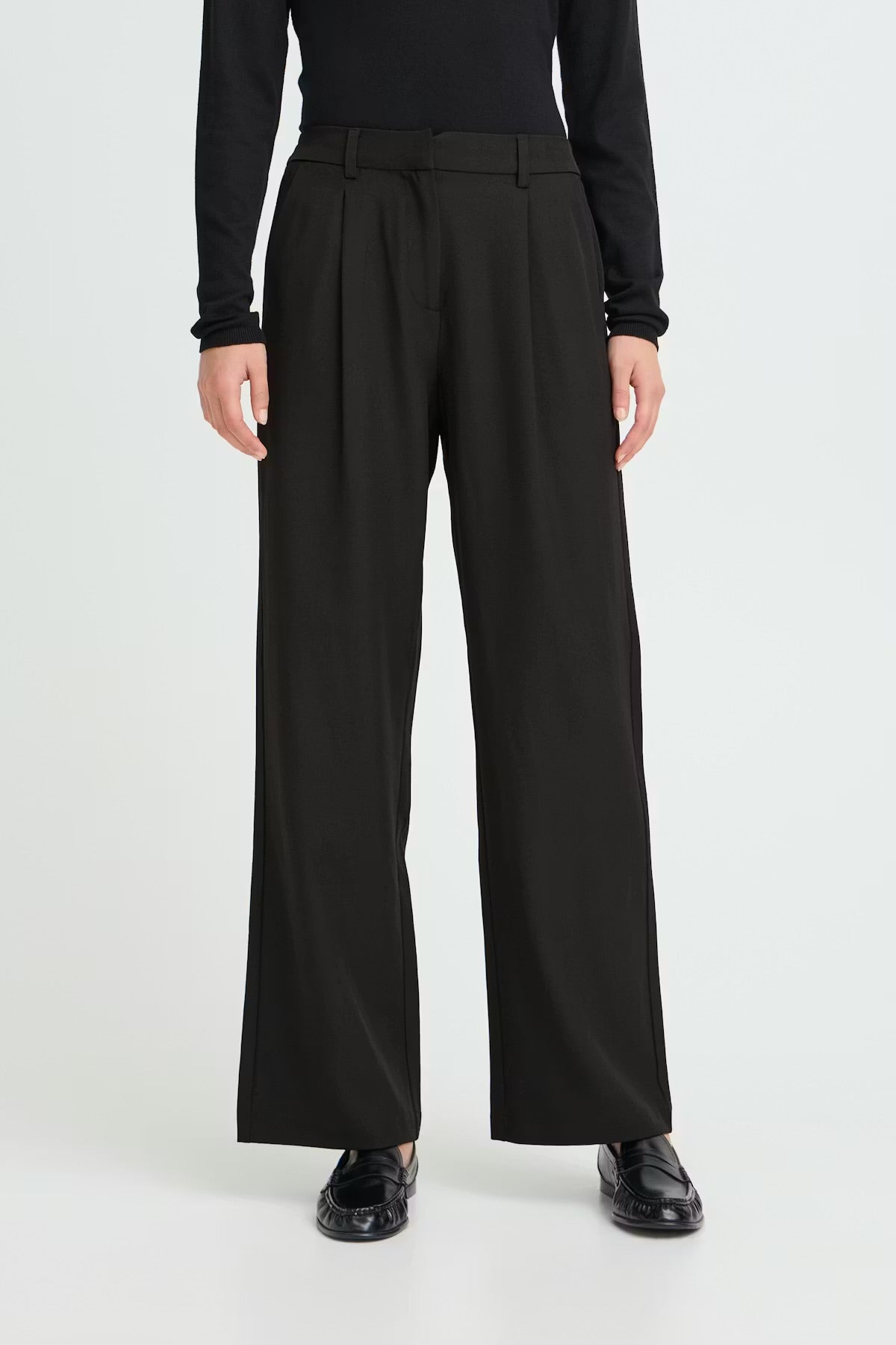 Pantalone palazzo nero con elastico in vita