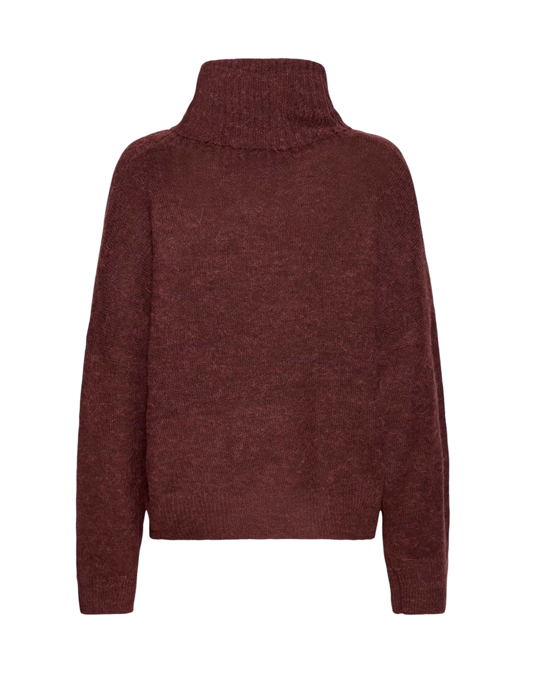 Maglione bordeaux oversize collo alto e bottoni sui polsini