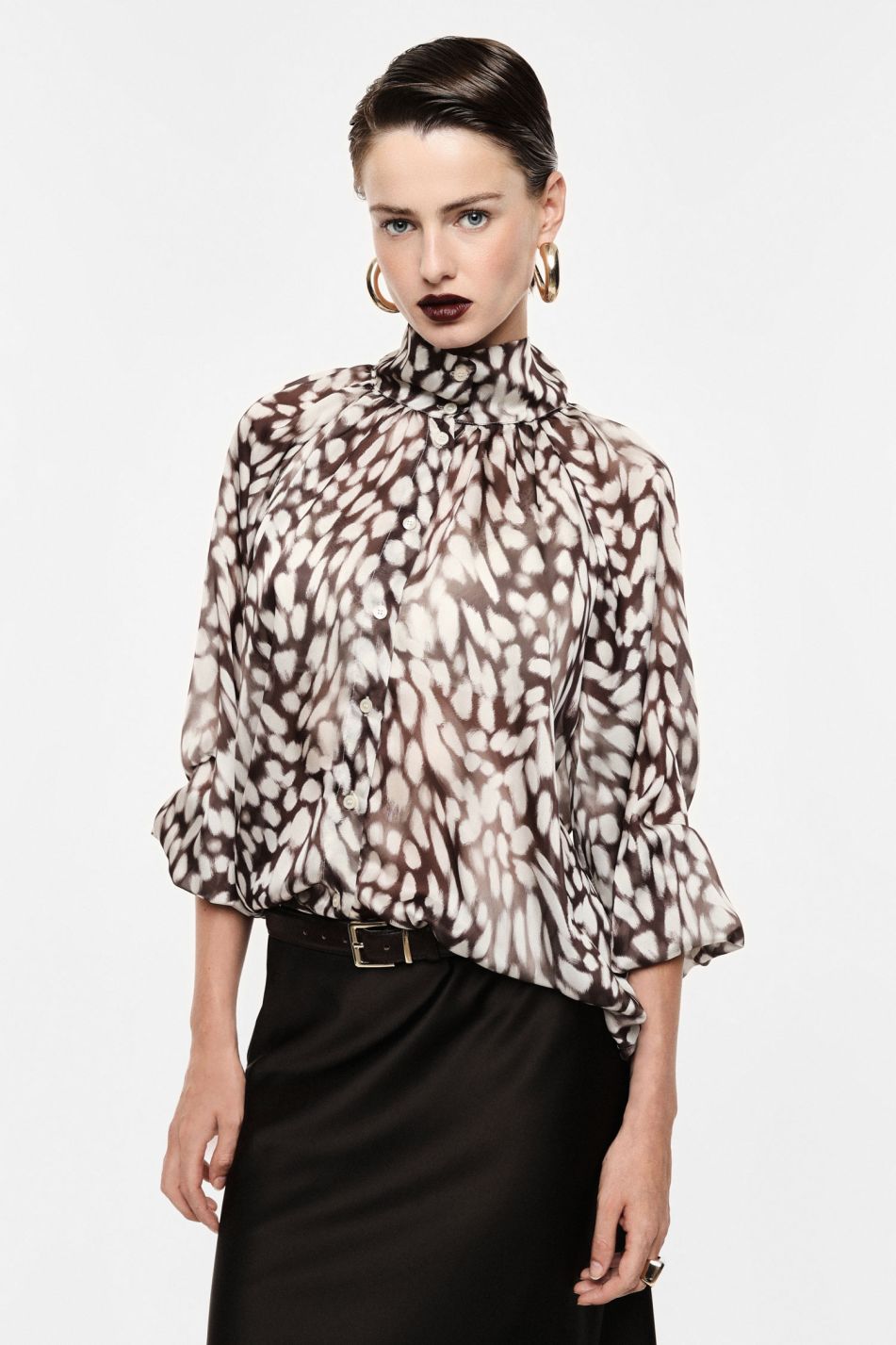 Camicia manica lunga con sfumature moro/panna