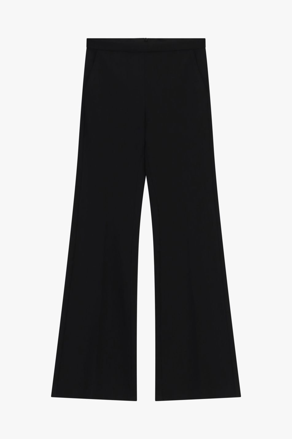 Tailleur nero con blazer doppiopetto e pantaloni svasati