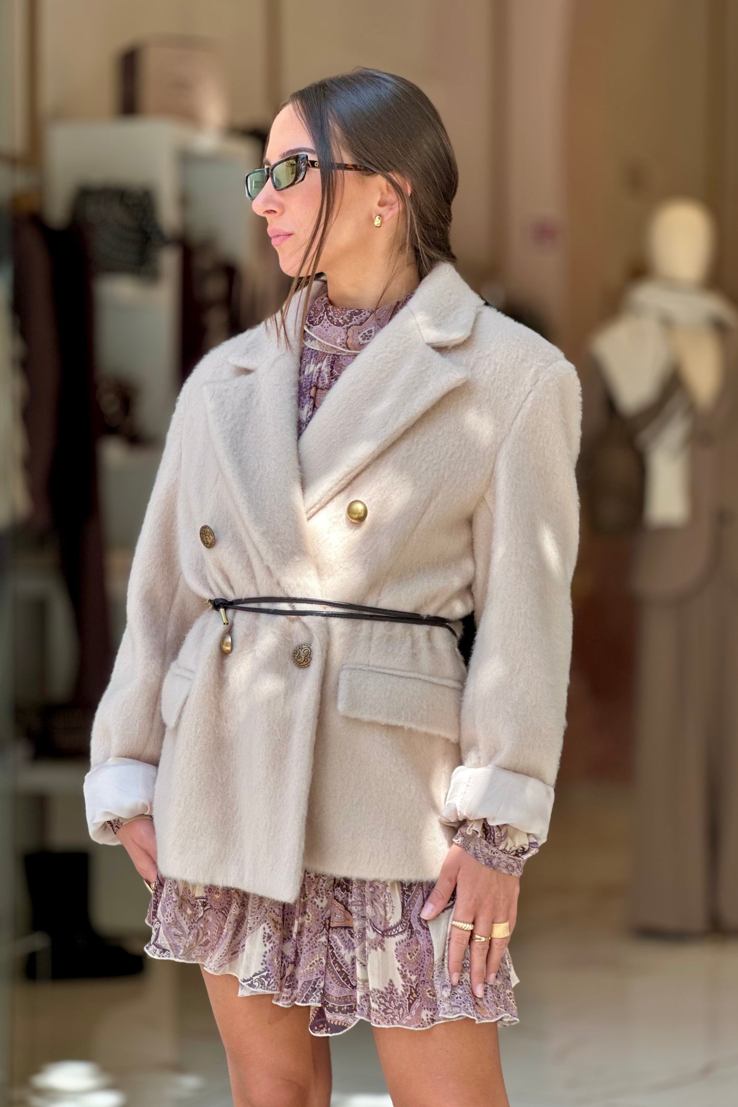 Cappotto corto burro con cinturina