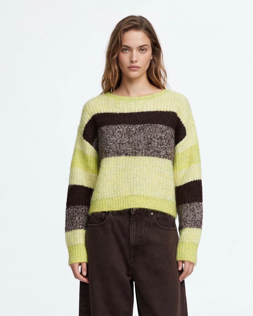 Maglione fantasia righe giallo/moro