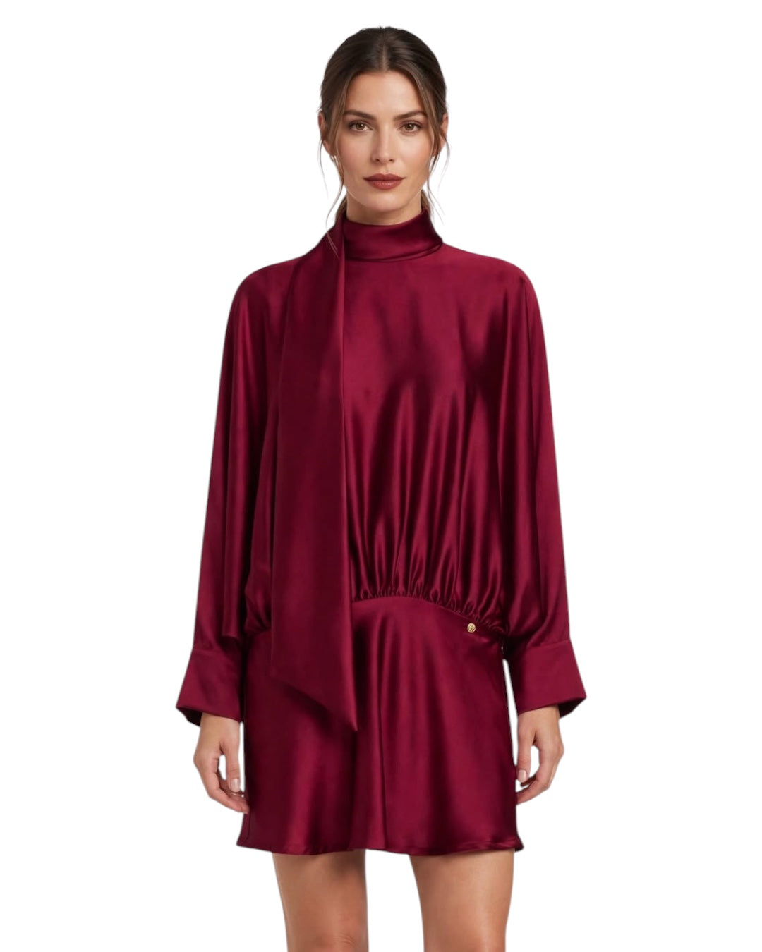 Short burgundy satin-effect dress