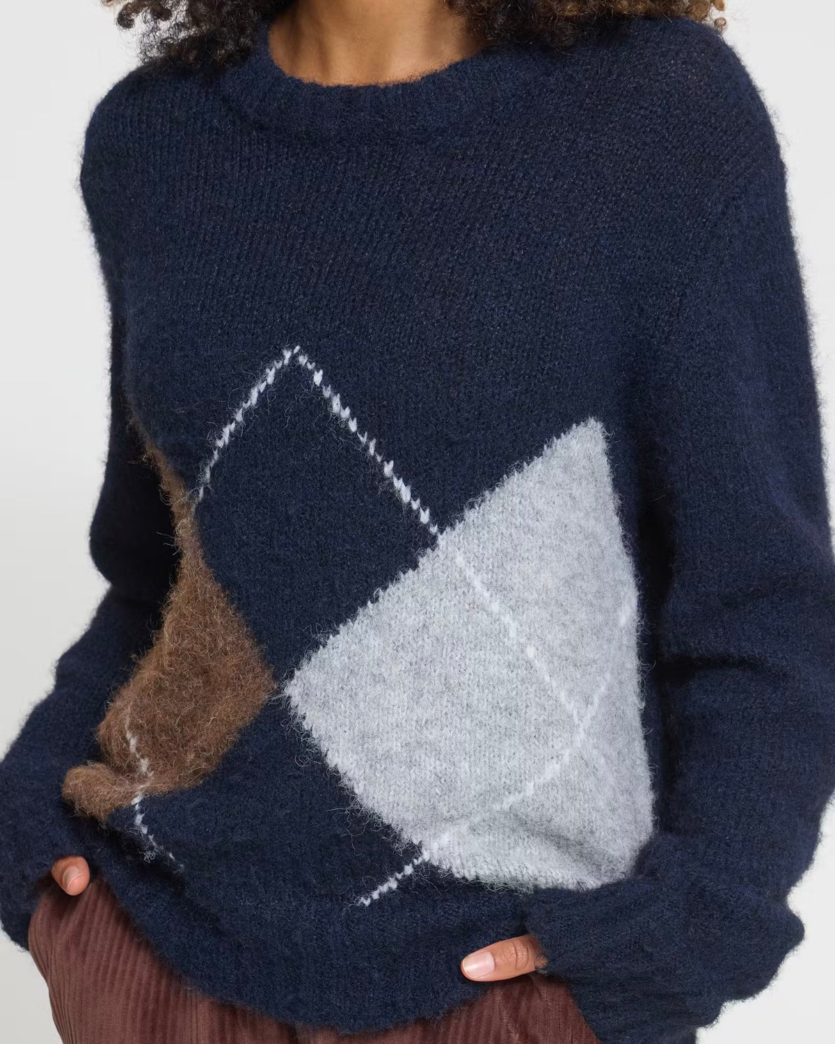 Maglione rombi blu/moro scollatura tonda