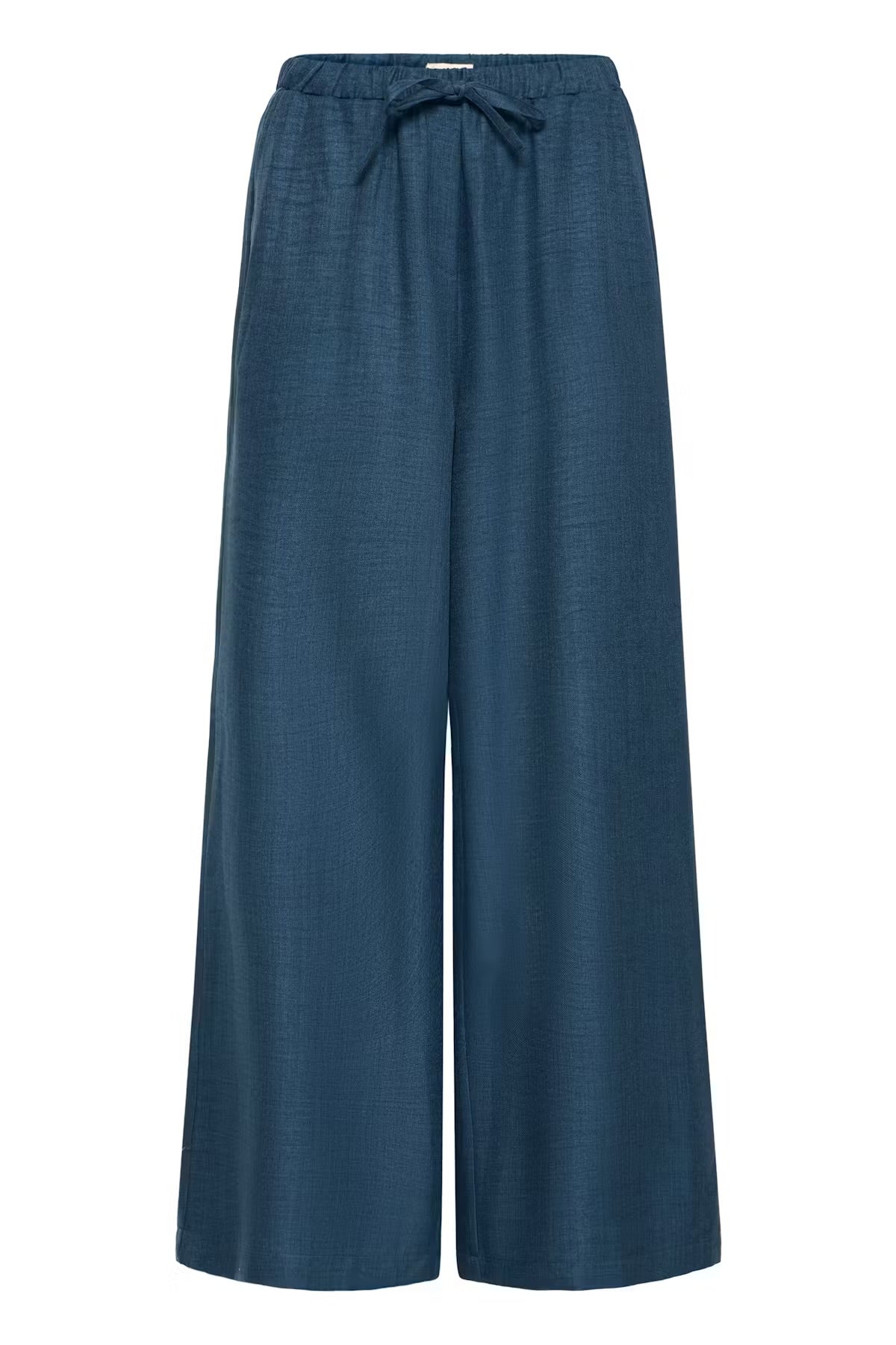 Pantalone palazzo in cotone blu con elastico in vita
