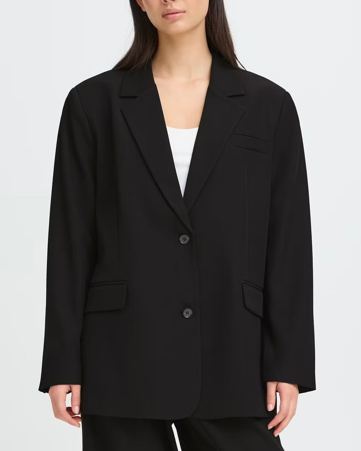 Tailleur nero oversize giacca e pantalone palazzo con elastico in vita