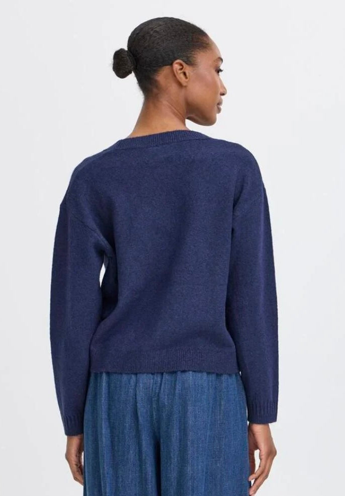 Cardigan Ihdasila blu con scollo a V