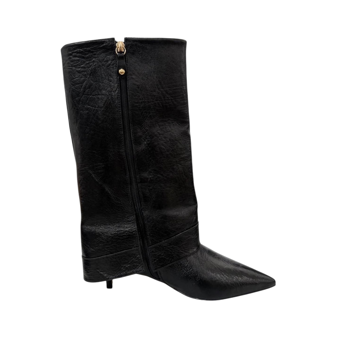 Stivale nero gambale con risvolto