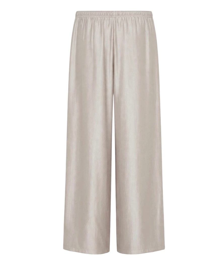 Grey suit, 2-button jacket with stone embellishment, palazzo trousers with elasticated waist, glossy finish