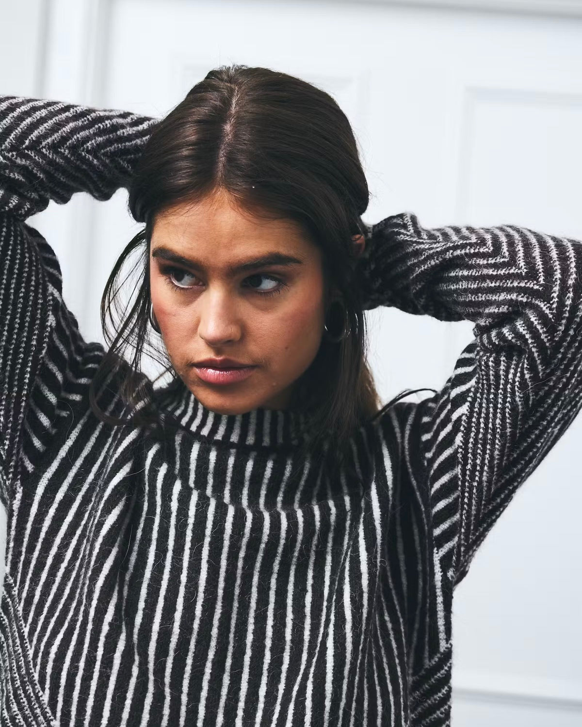 Maglione bicolor moro/panna scollatura tonda