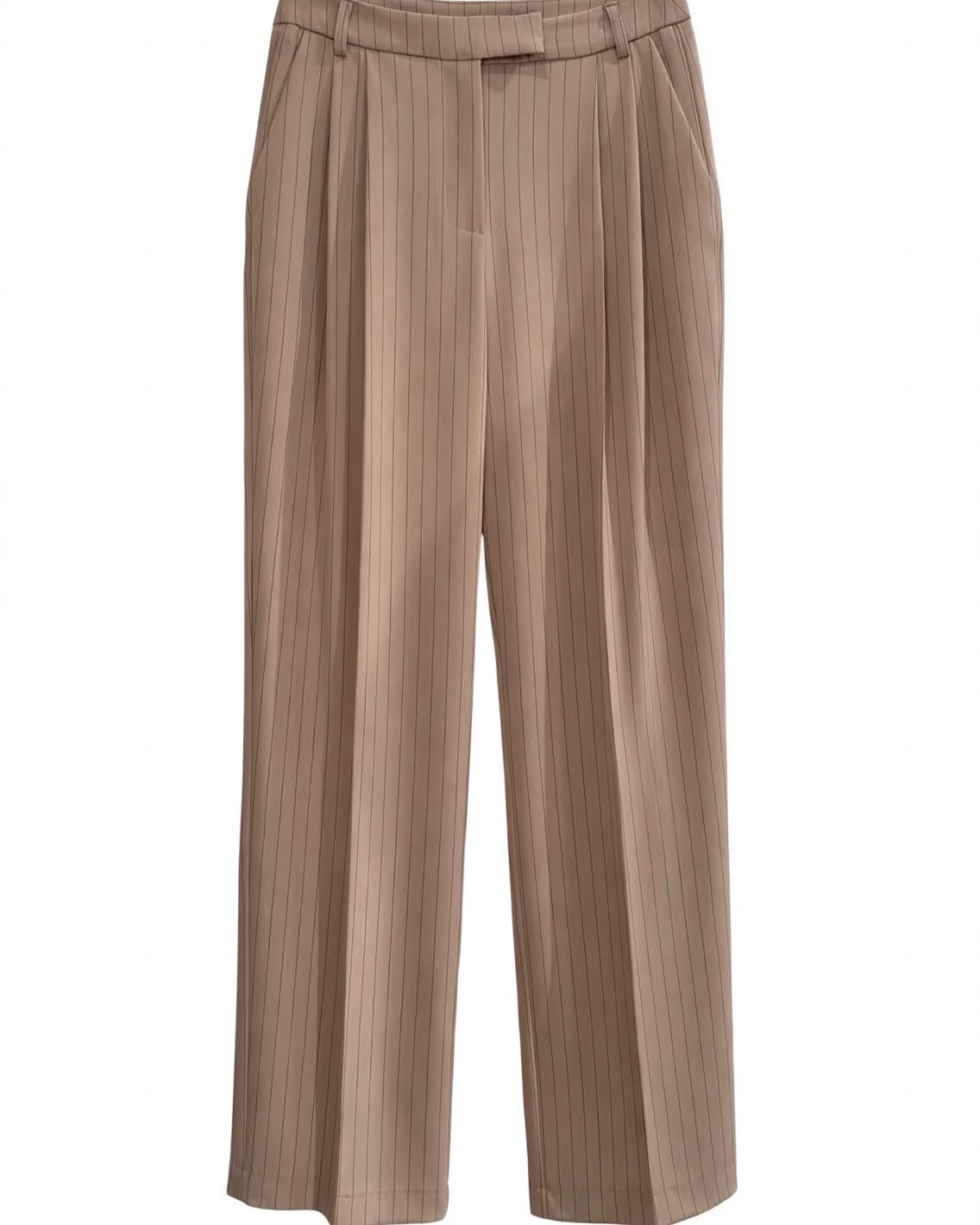 Tailleur gessato beige giacca e pantalone a palazzo