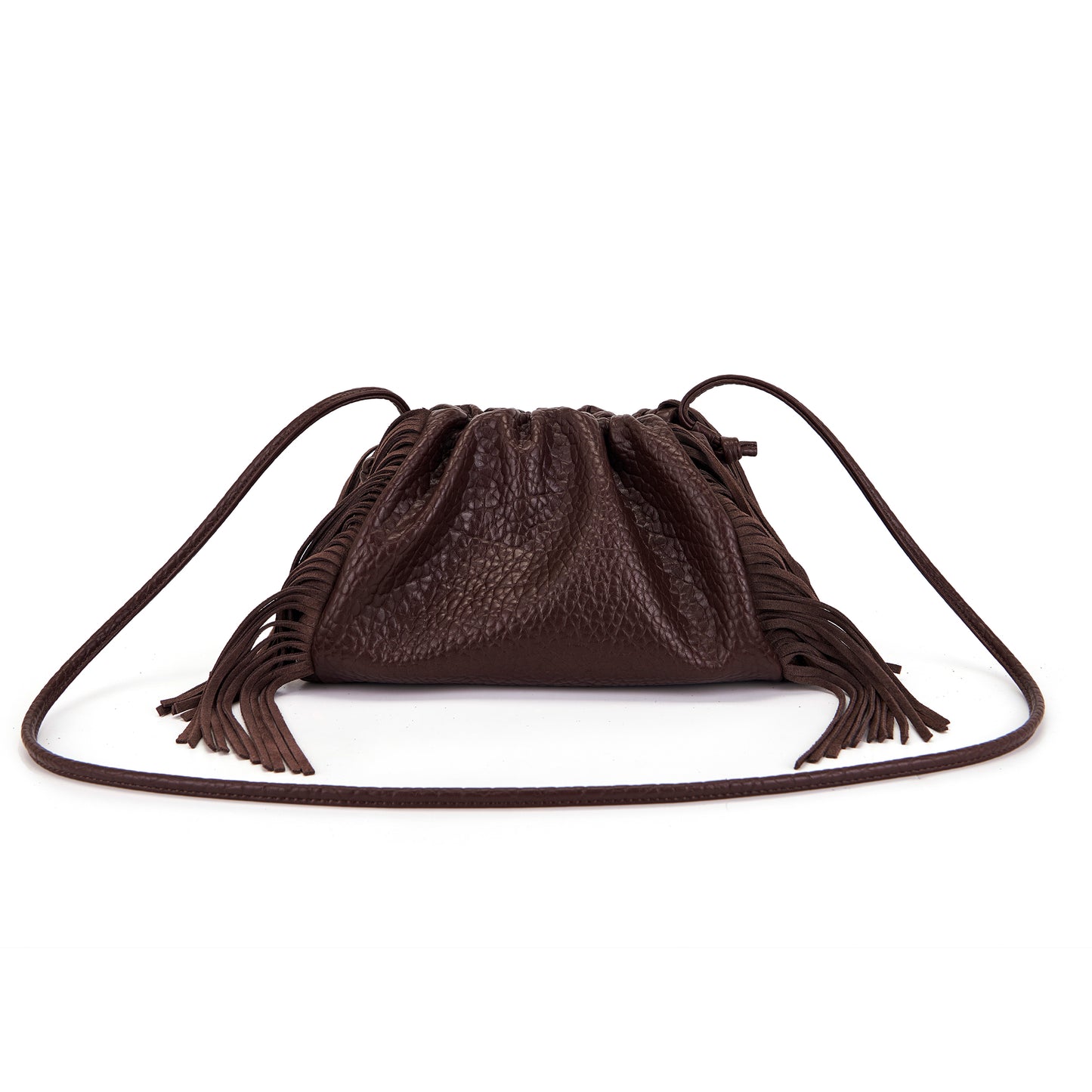 Borsa brown in pelle martellata con tracolla