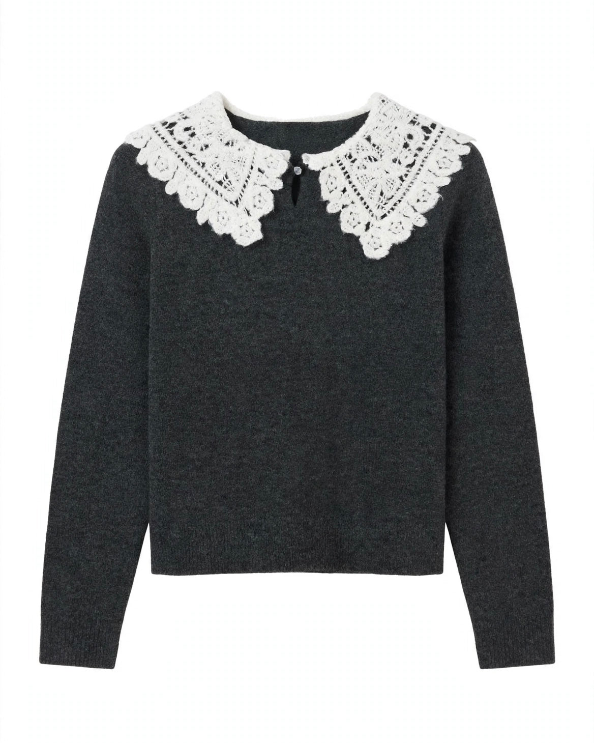 Maglione grey con colletto in crocheted