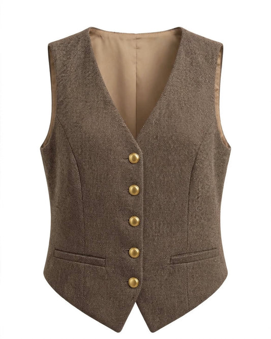 Tailleur sabbia gilet e gonna longuette