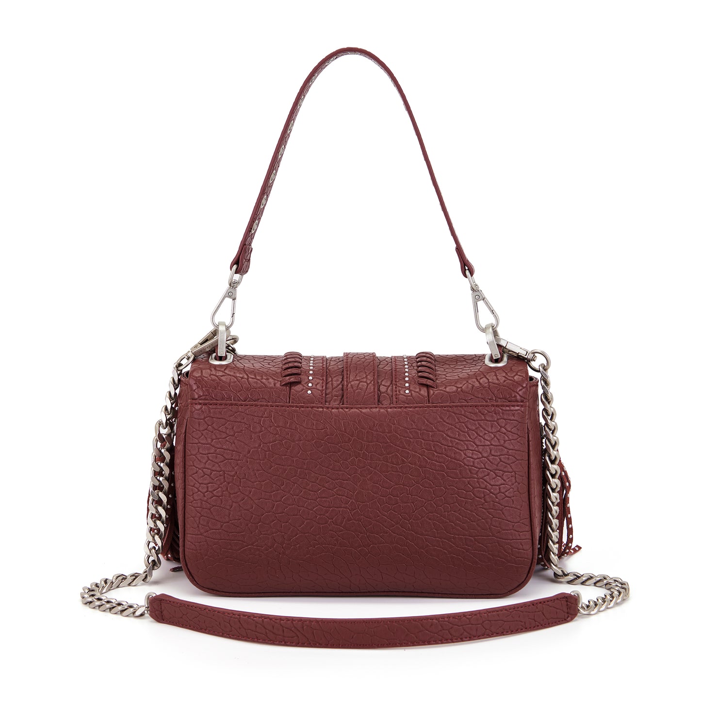 Borsa a spalla burgundy con borchie argento