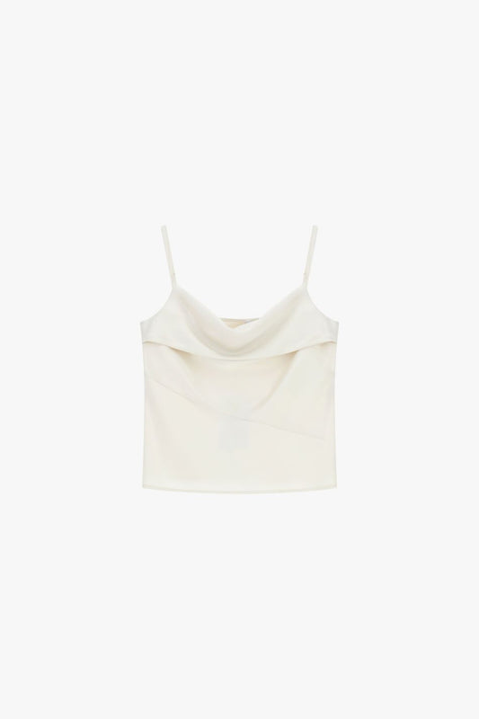 Canotta crema satin con scollatura davanti