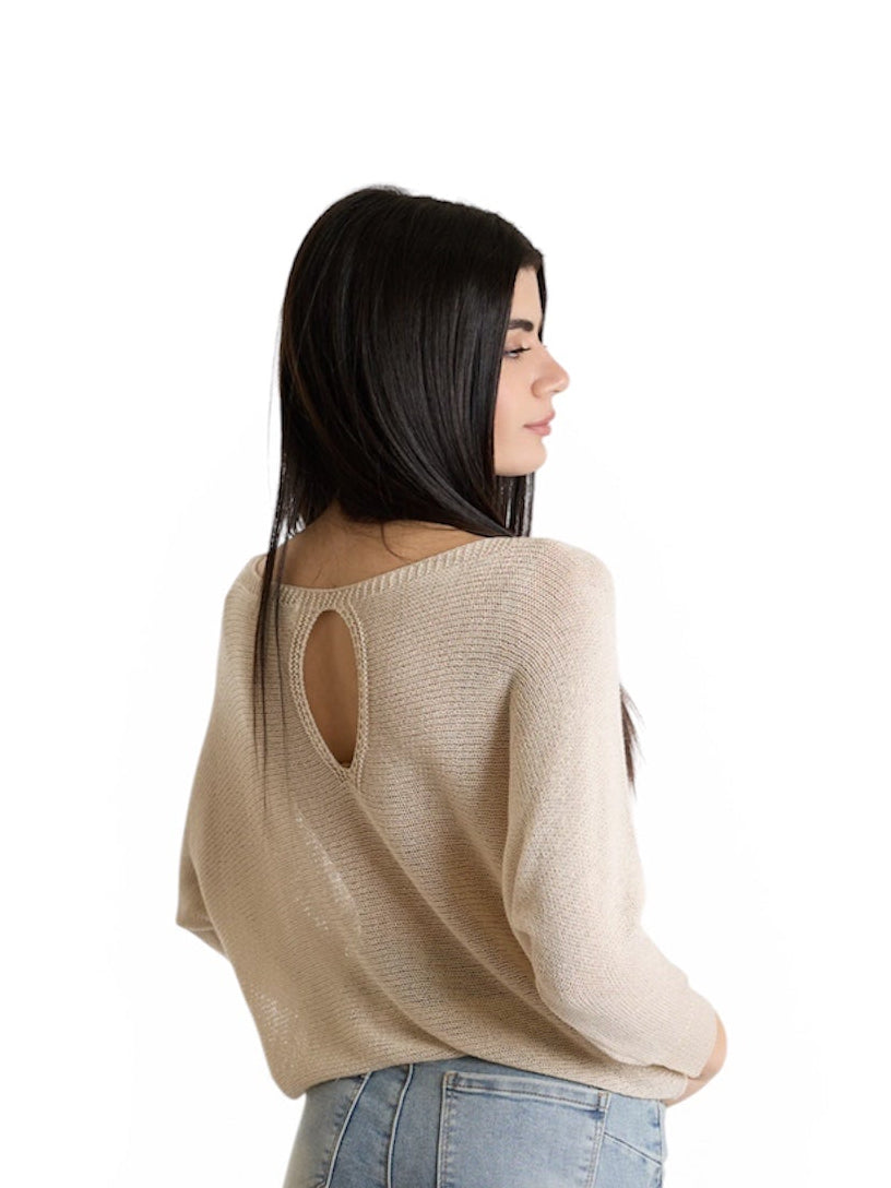 Maglia traforata con goccia sul retro color sabbia
