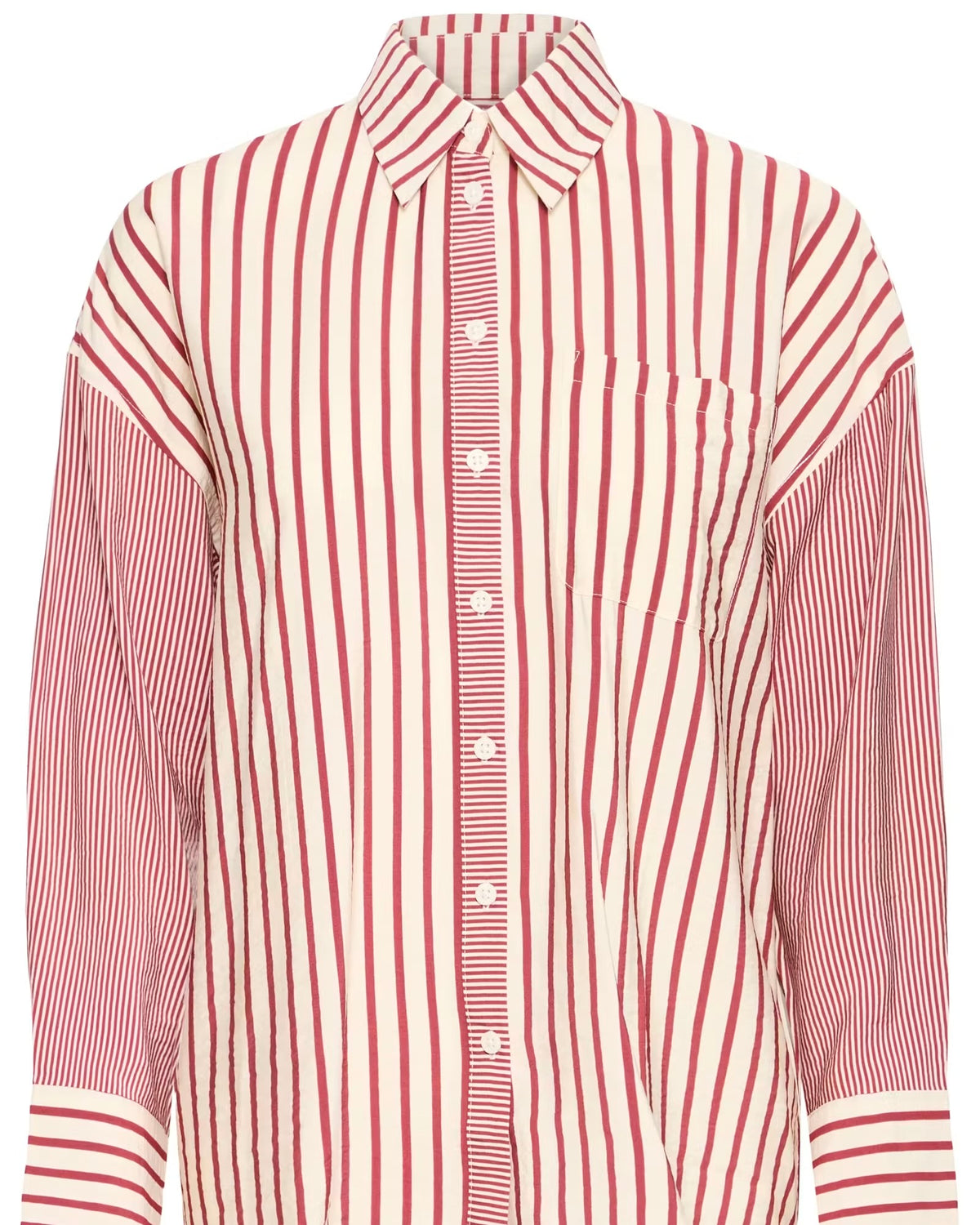 Camicia regular manica lunga bordeaux/panna con taschino laterale