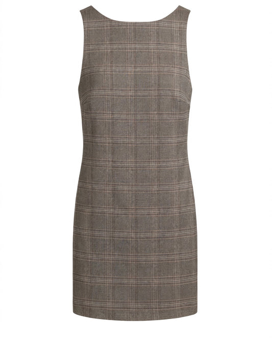 Short sleeveless dress with Prince of Wales check and back neckline