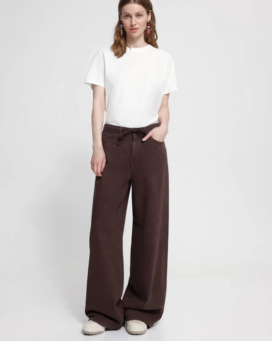 Dark brown palazzo jeans with drawstring